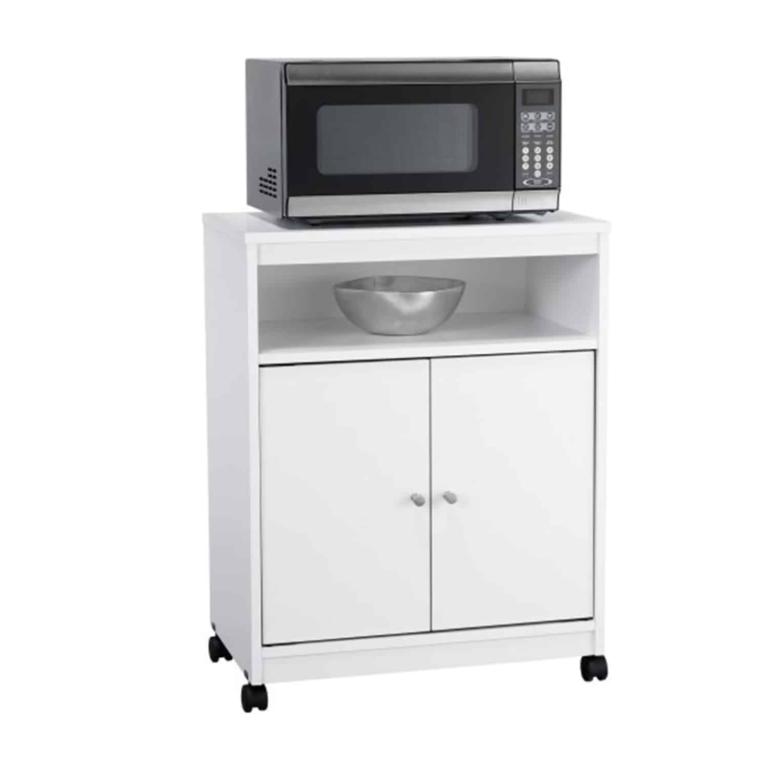 1. Ameriwood Landry Kitchen White Microwave Cart 
